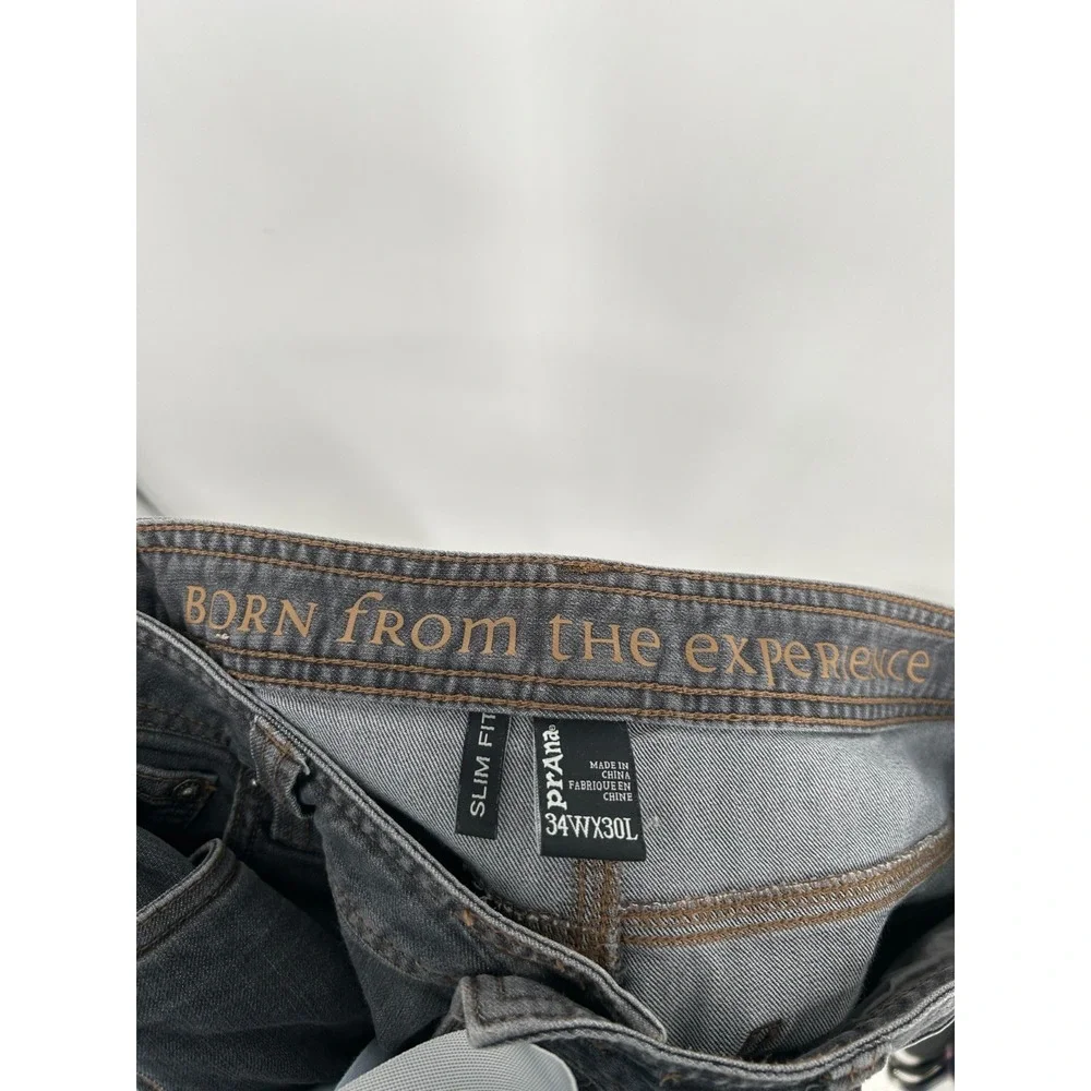 Prana Bridger Jeans Mens Size 34x30 Grey Denim Straight Leg Slim Fit Pants‎ Gray